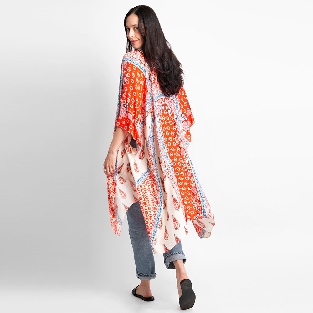 Floral Mixed Print Cover Up Kimono Poncho