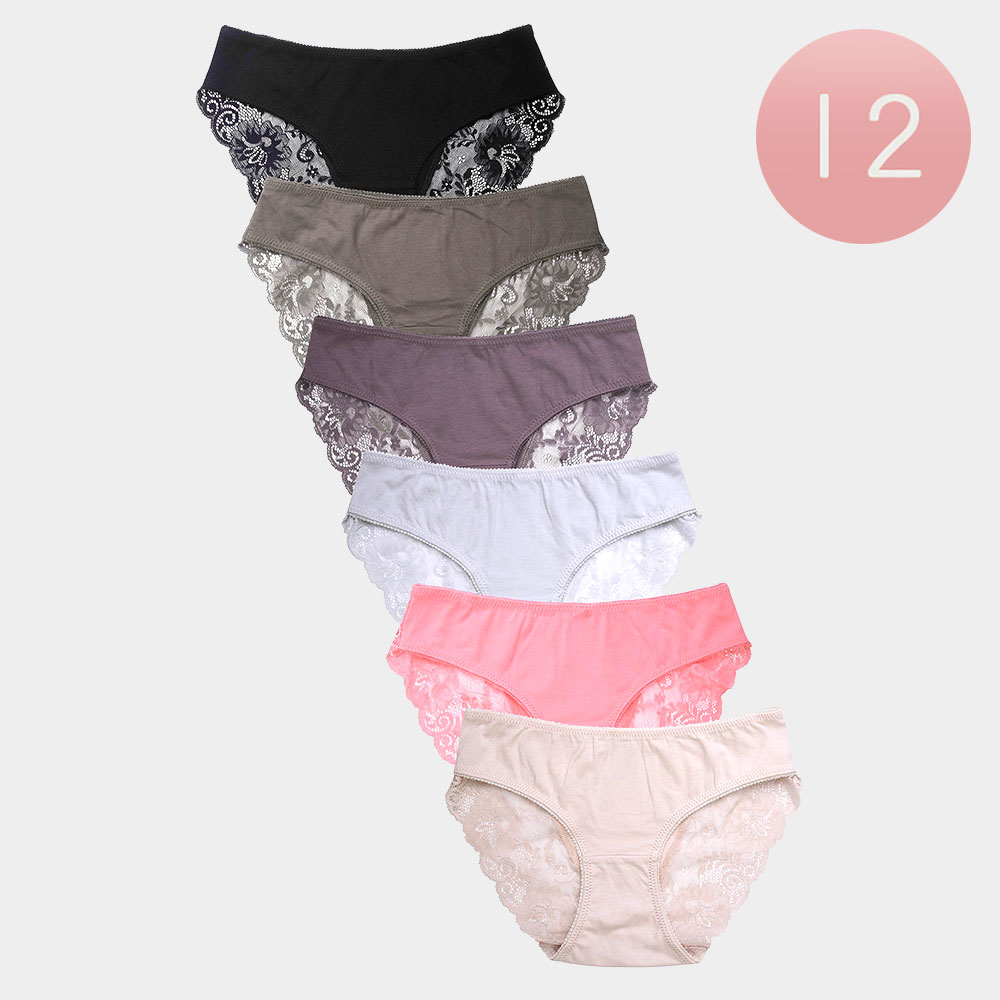 12PCS Ladies Cotton Bikini Lace Panties
