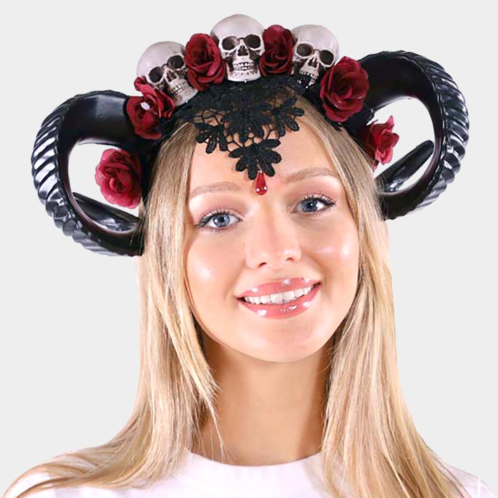 Flower Skull Horns Headband