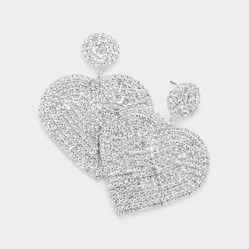 Rhinestone Pave Heart Link Dangle Earrings