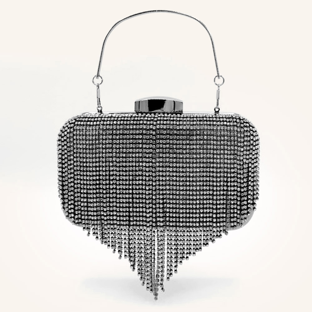 Rhinestone Fringe Evening Clutch/Crossbody Bag