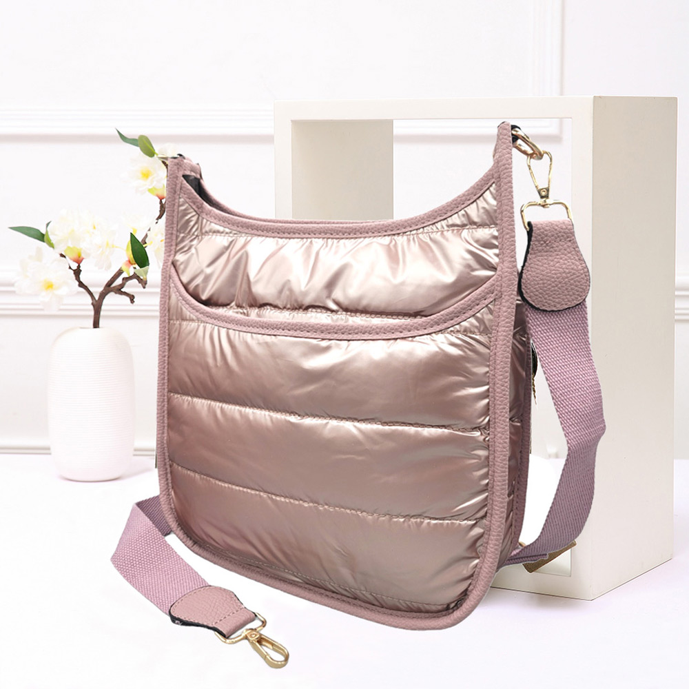 Solid Quilted Shiny Puffer Crossbody Bag