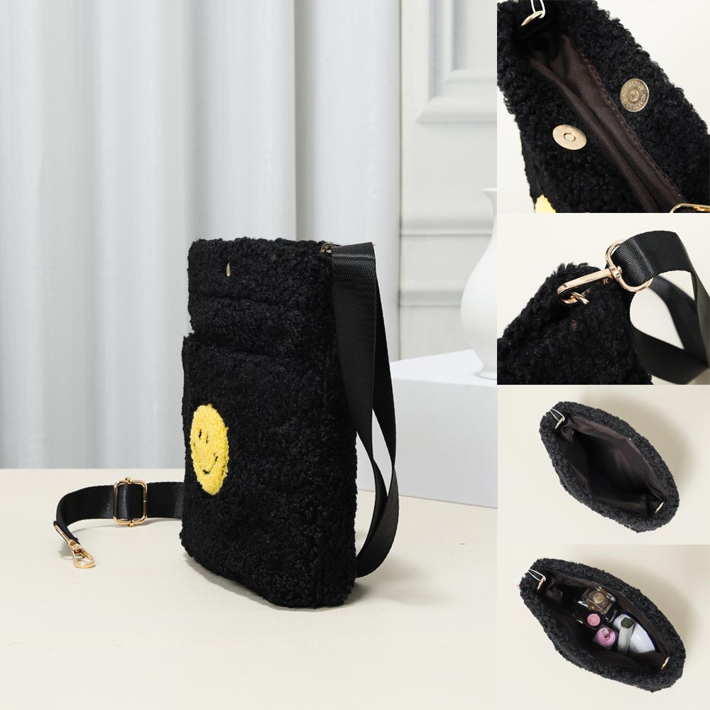 Smile Pointed Sherpa Rectangle Crossbody Bag