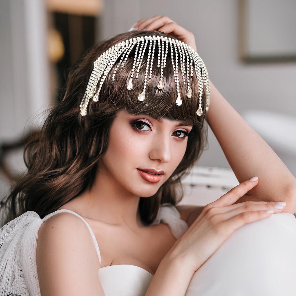 Teardrop Stone Accented Rhinestone Fringe Headband