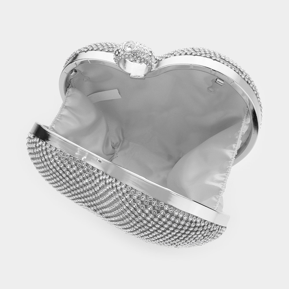 Rhinestone Embellished Heart Evening Clutch / Crossbody Bag
