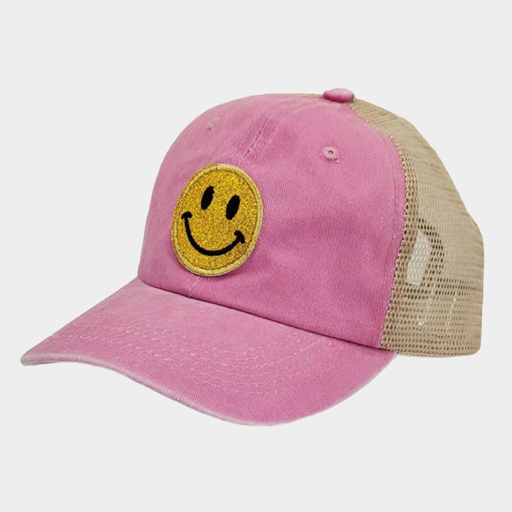 Glittered Smile Patch Mesh Back Baseball Cap