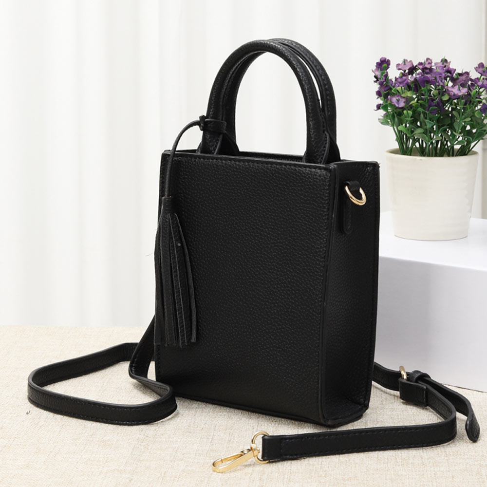 Faux Leather Tassel Mini Tote / Crossbody Bag