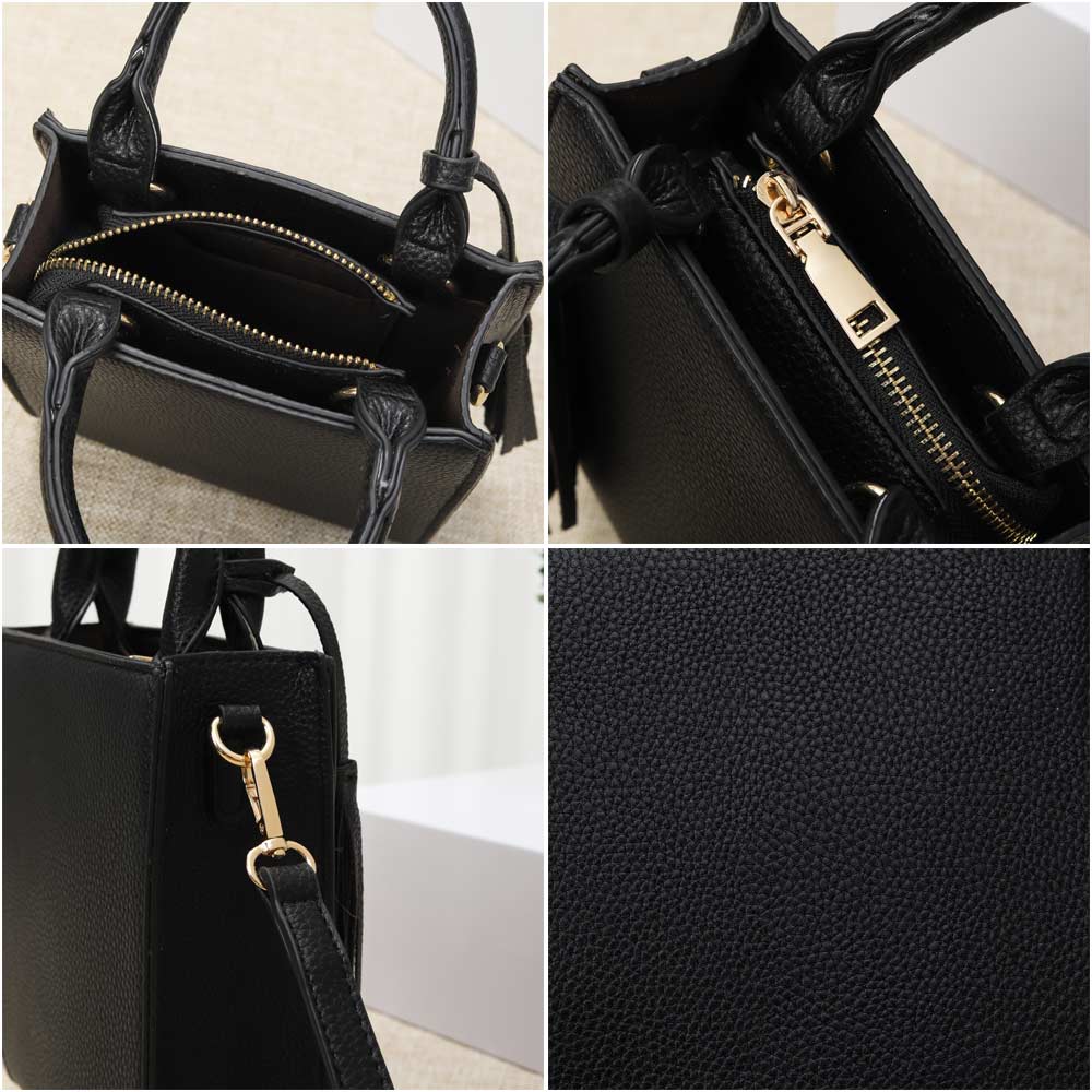 Faux Leather Tassel Mini Tote / Crossbody Bag