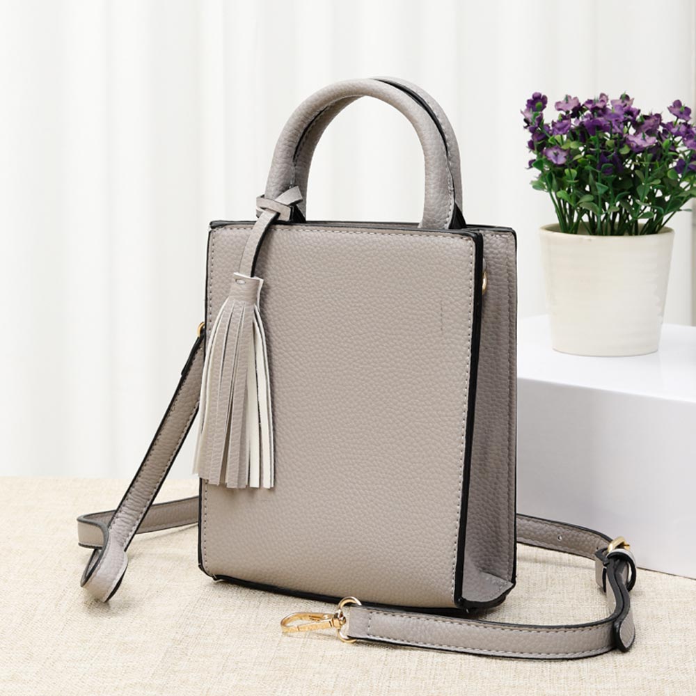 Faux Leather Tassel Mini Tote / Crossbody Bag