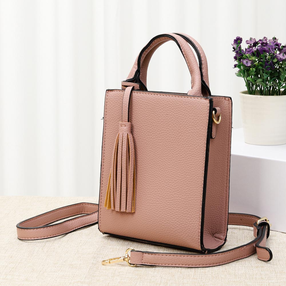 Faux Leather Tassel Mini Tote / Crossbody Bag