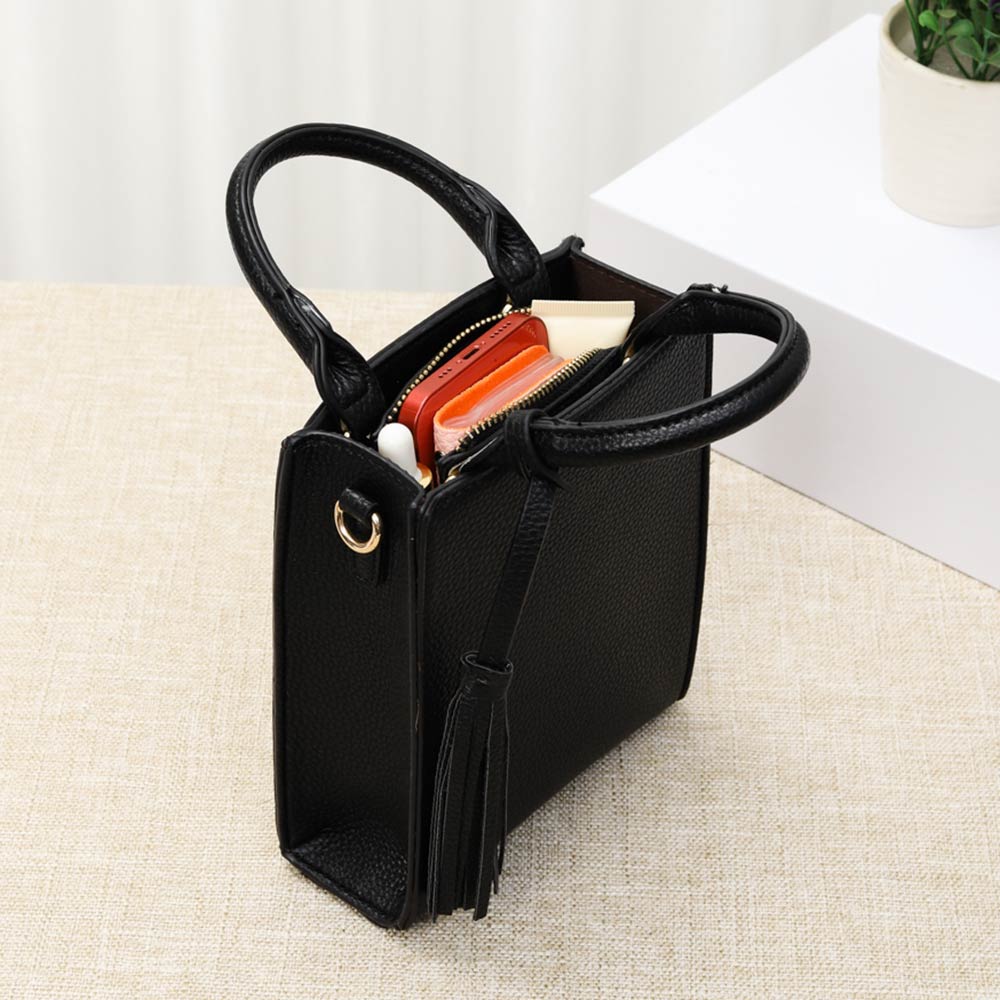 Faux Leather Tassel Mini Tote / Crossbody Bag
