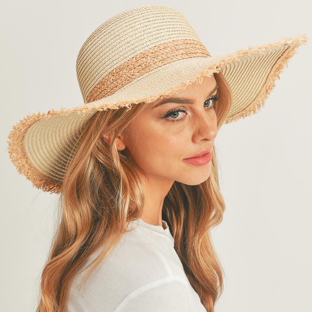 Frayed Edge Straw Floppy Sun Hat