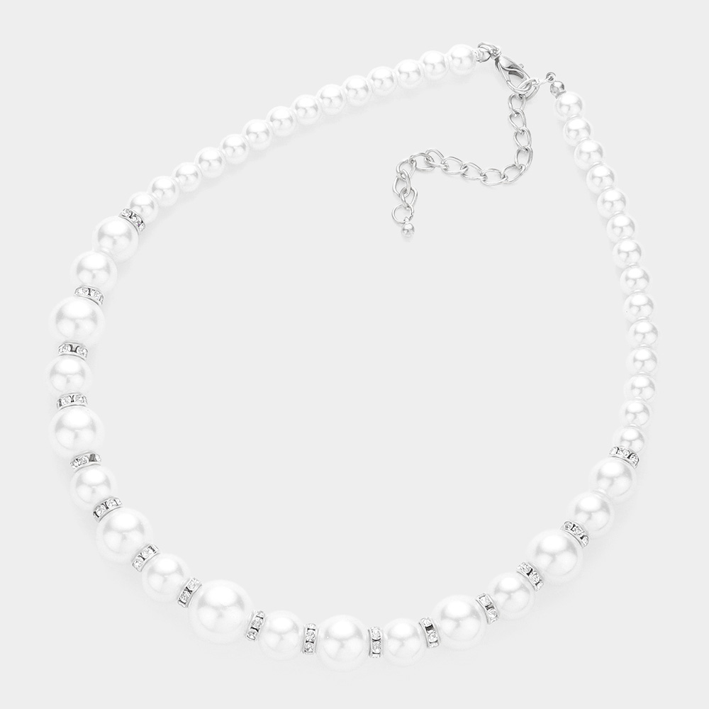 Stone Ring Pearl Necklace / Stretch Bracelet Set