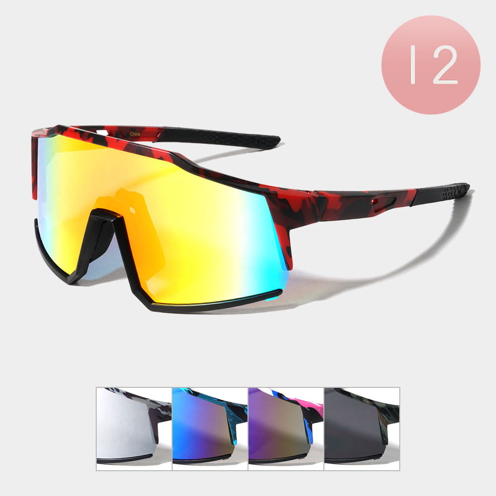 12PCS Camouflage Patterned Frame Visor Style Sunglasses