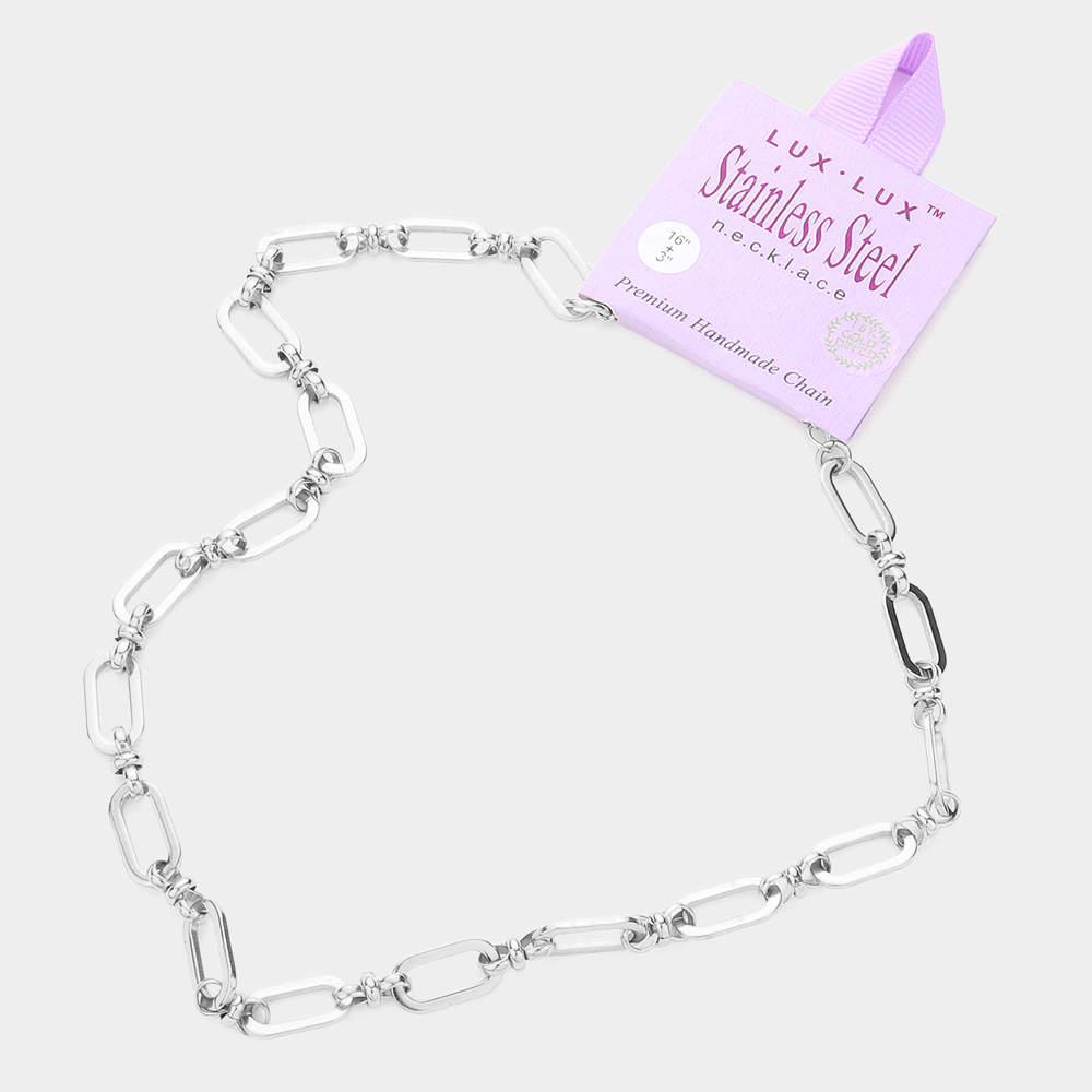 18K White Gold Dipped Stainless Steel Premium Handmade Chain Necklace