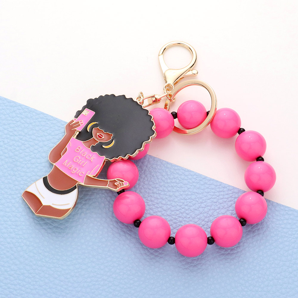 Black Girl Magic Message Afro Beaded Keychain / Bracelet