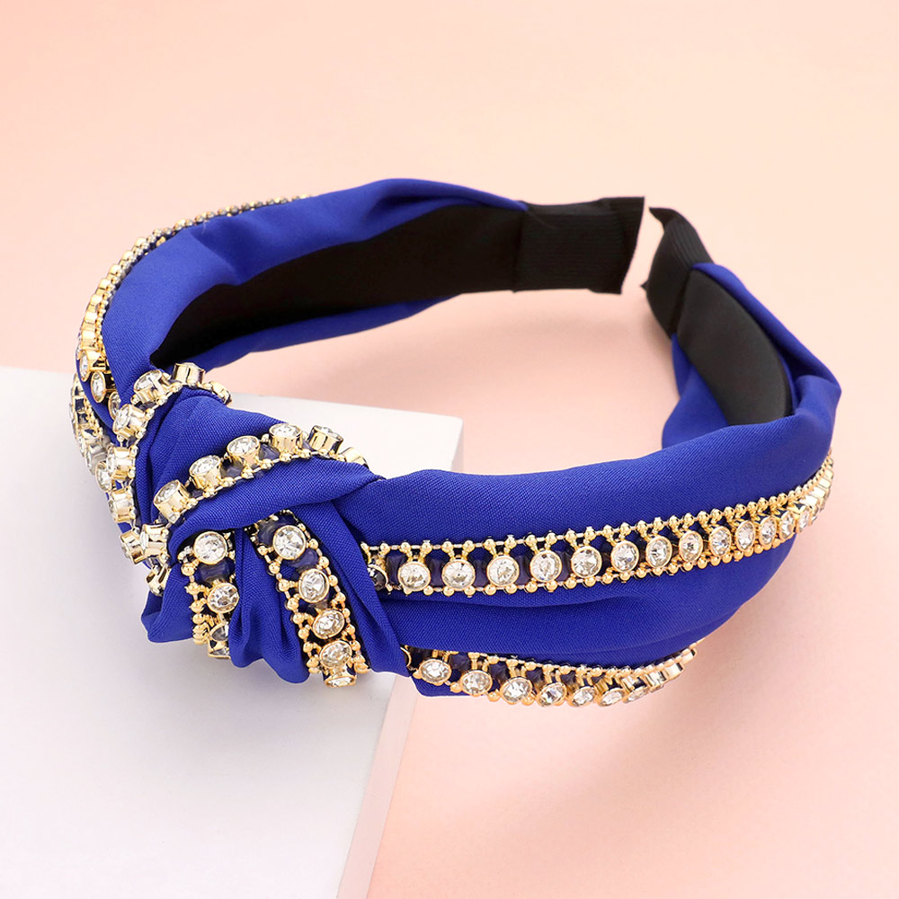 Stone Metal Ball Embellished Knot Burnout Headband