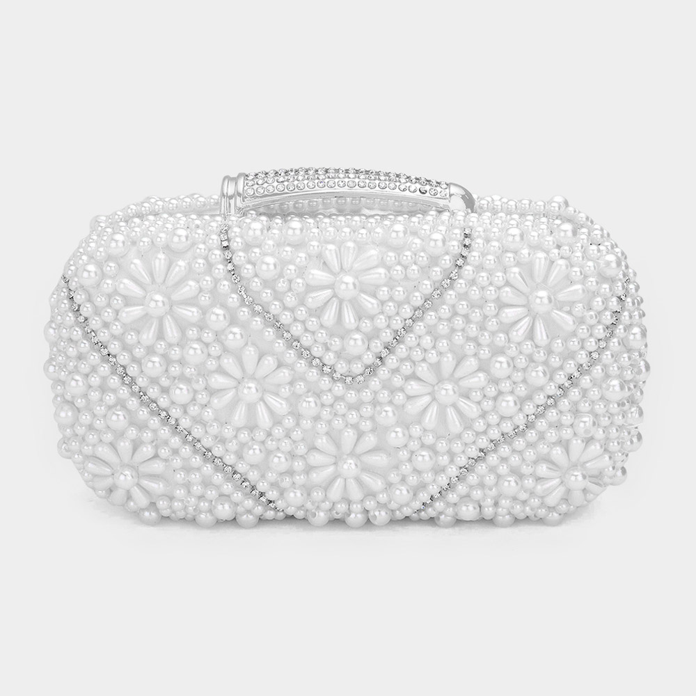Floral Pearl Stone Embellished Evening Clutch / Crossbody Bag