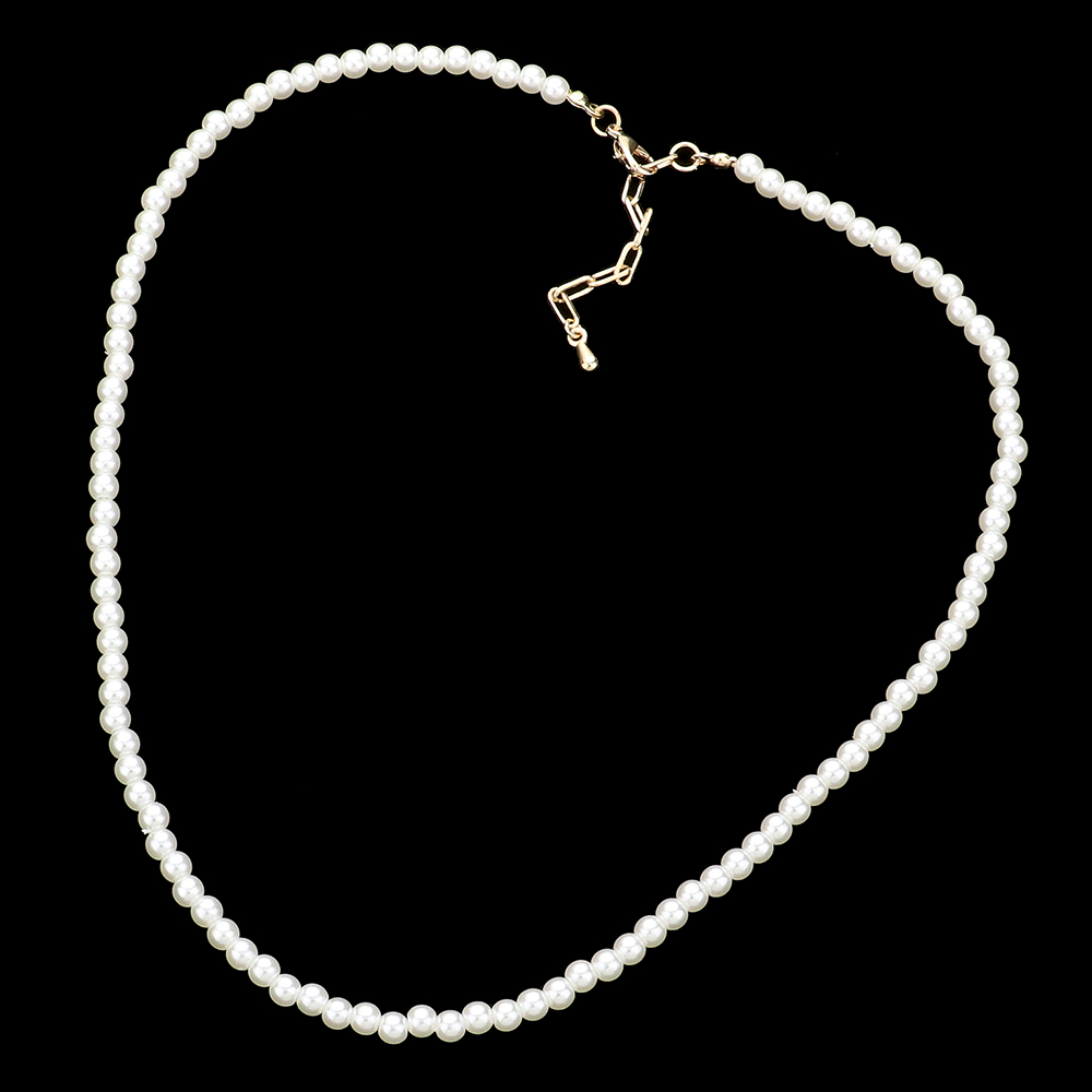 Gold Dipped Brass Metal 4mm Pearl Necklace