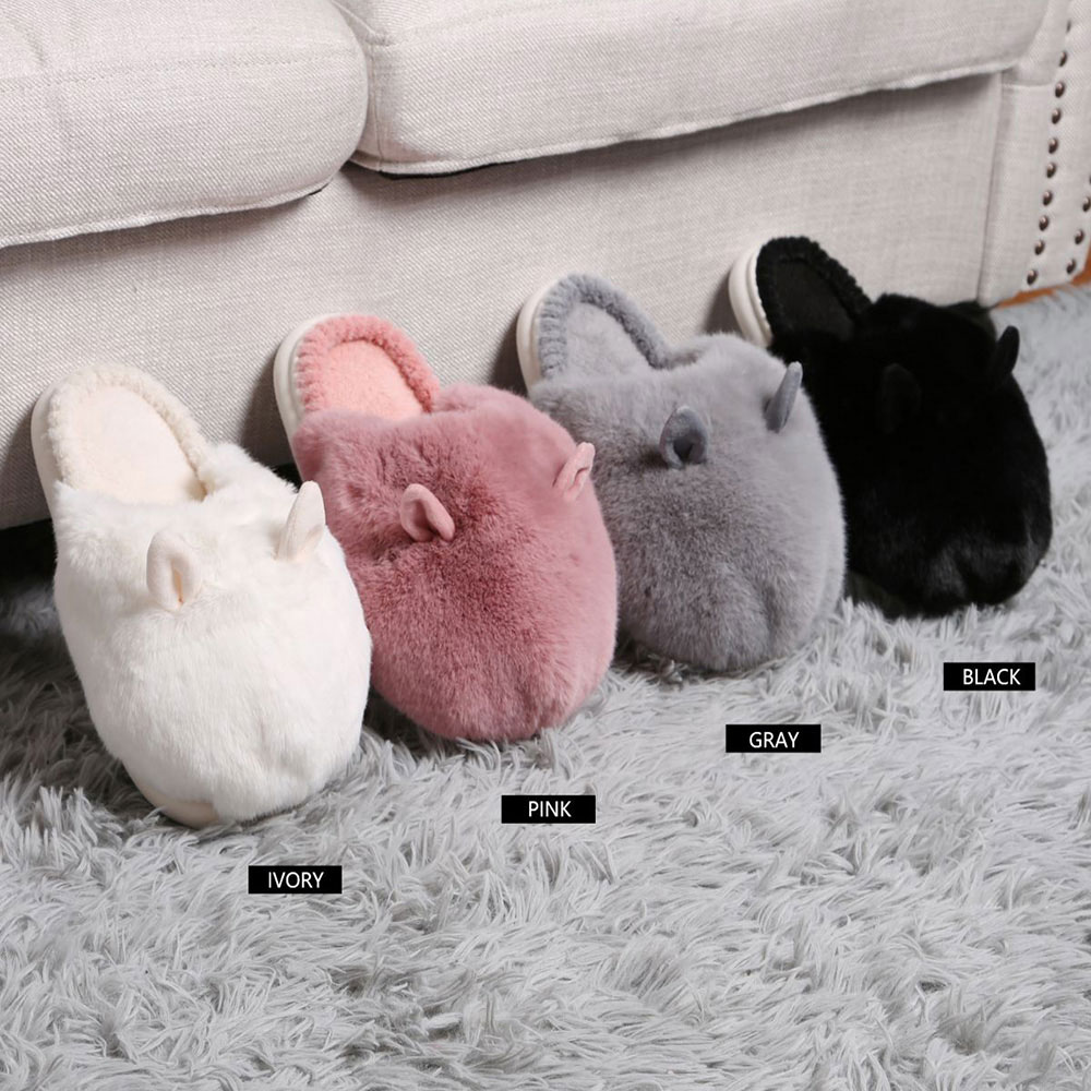 Fuzzy Faux Fur Bunny Soft Home Indoor Floor Slippers