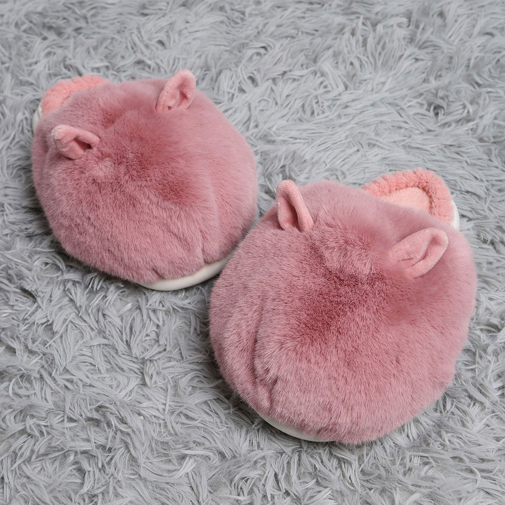 Fuzzy Faux Fur Bunny Soft Home Indoor Floor Slippers