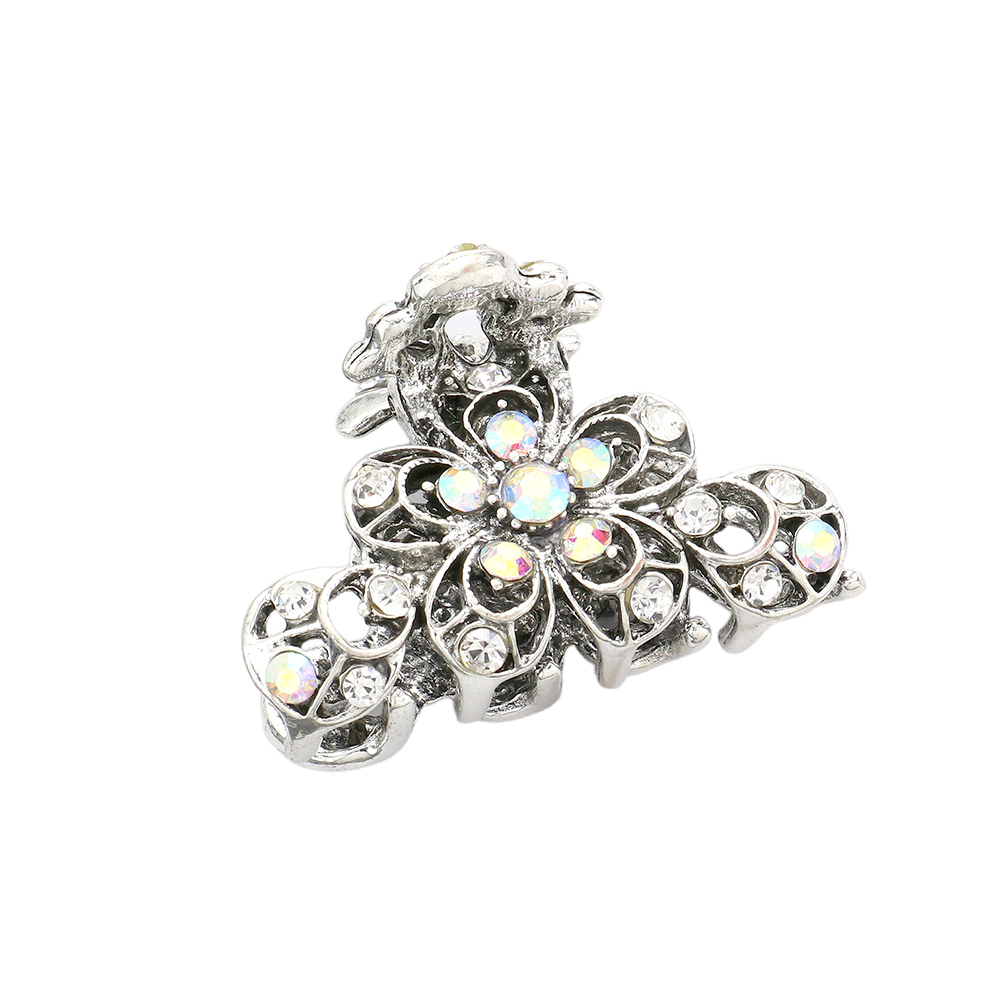 Stone Embellished Flower Accented Hair Claw Clip