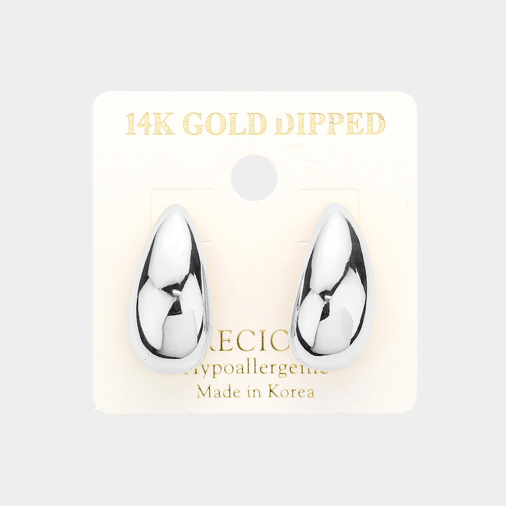 14K White Gold Dipped Curved Metal Teardrop Earrings