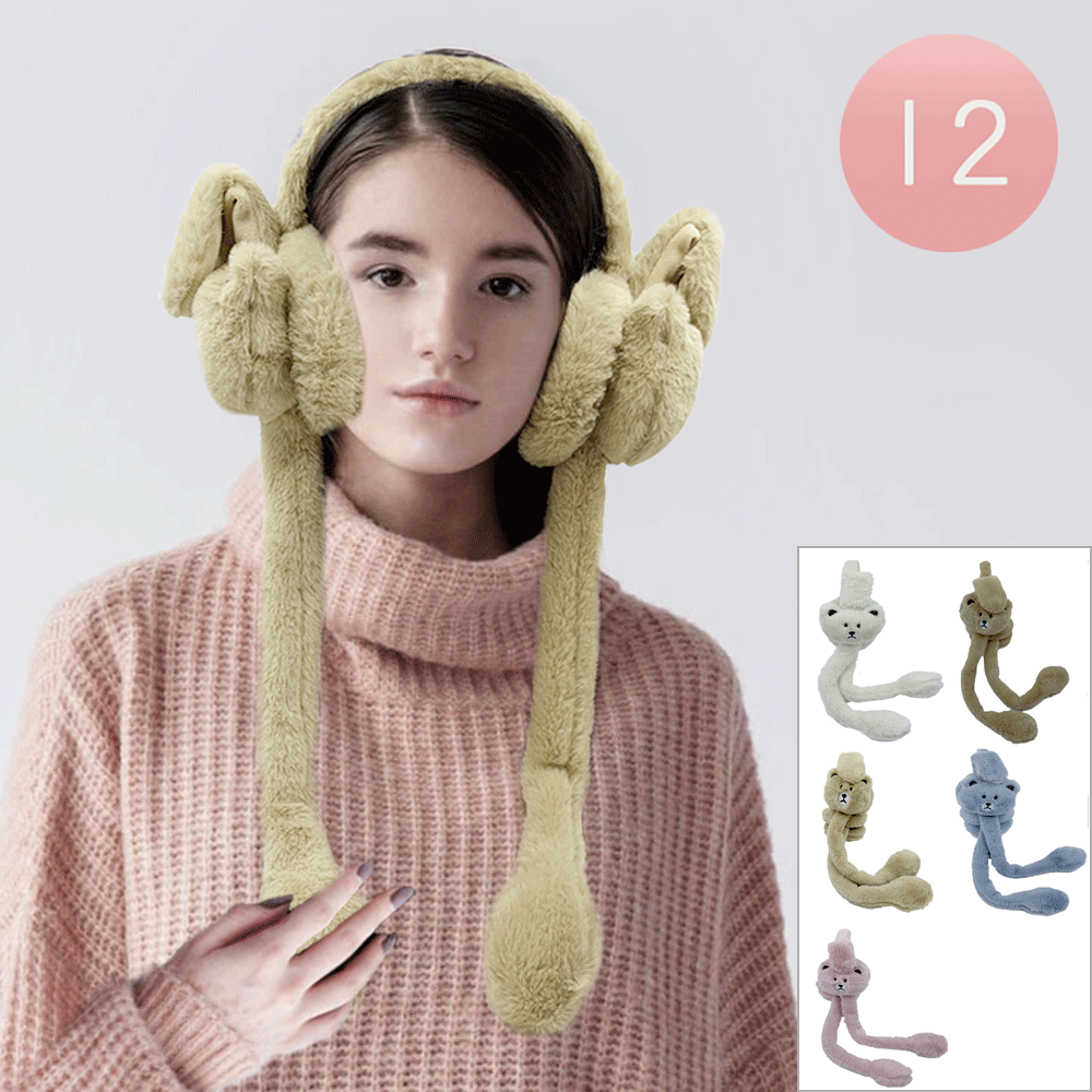 12PCS Cute Bear Animal Moving Ear Earmuffs