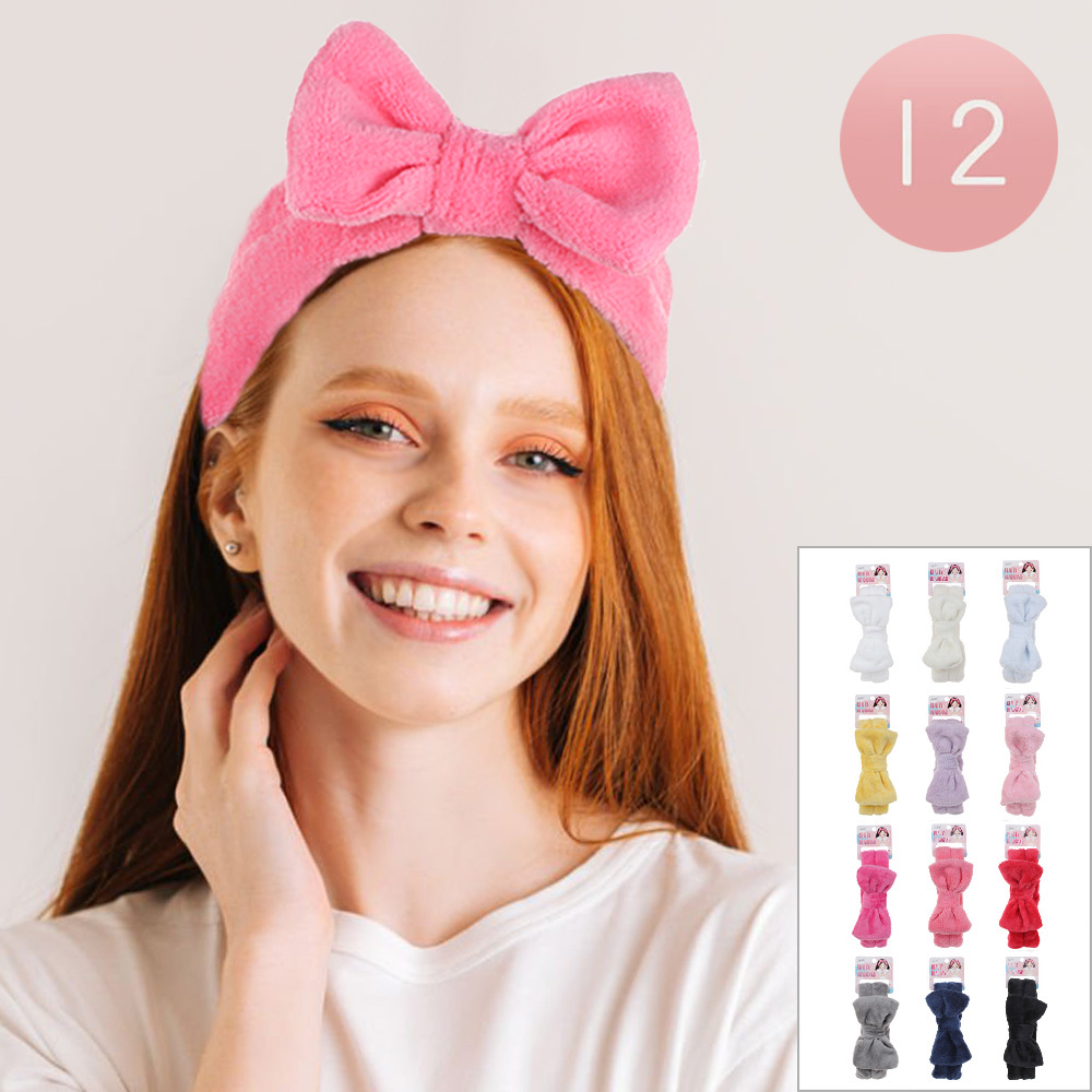12PCS Solid Bow Facial Headbands