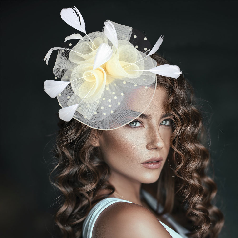 Feather Mesh Flower Fascinator / Headband