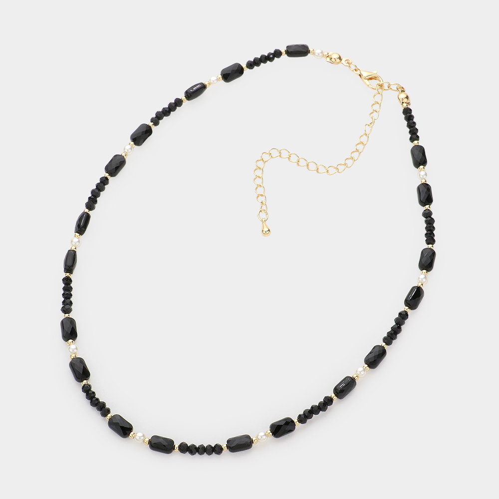 Pearl Accented Faceted Beaded Choker Necklace