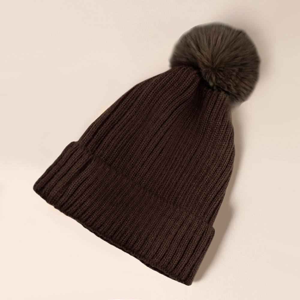 Solid Knit Pom Pom Beanie Hat