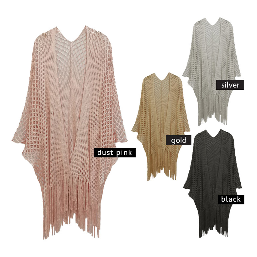 Metallic Crochet Fringe Kimono Poncho