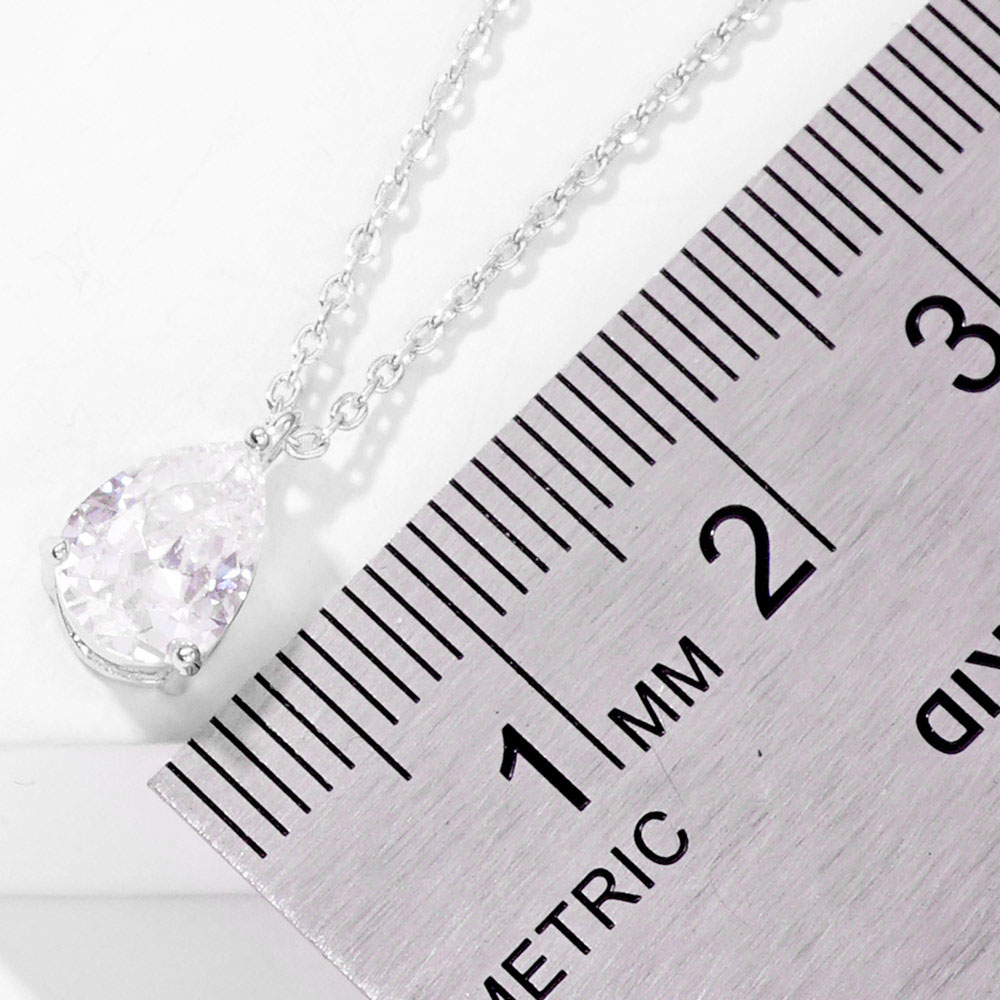 White Gold Dipped Teardrop Stone Pendant Necklace