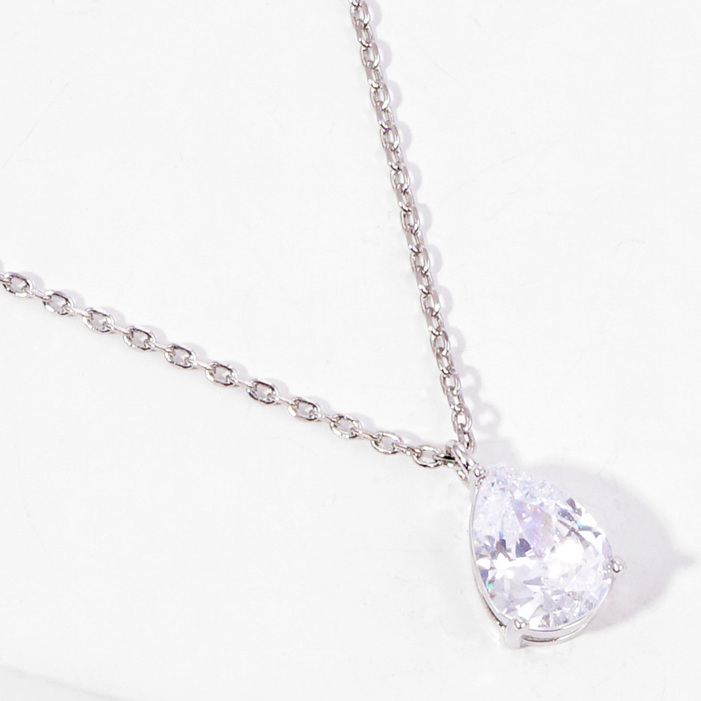 White Gold Dipped Teardrop Stone Pendant Necklace