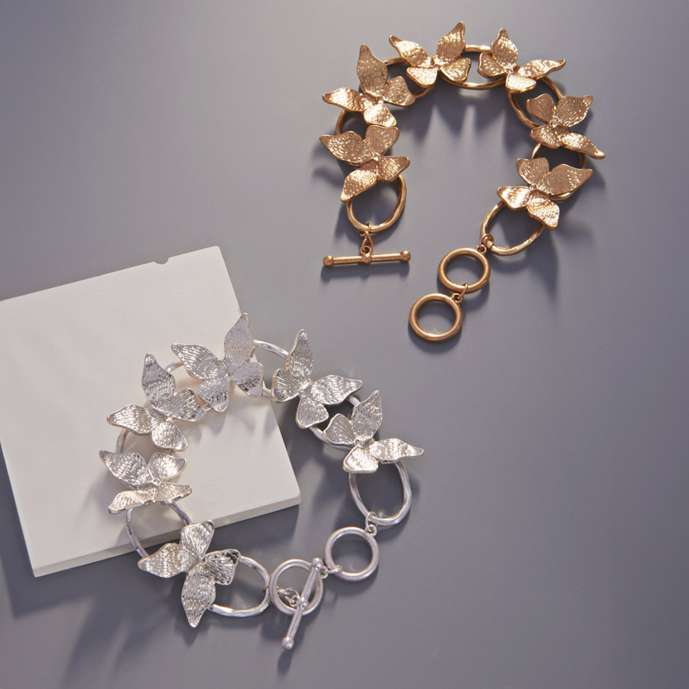 Metal Butterfly Link Toggle Bracelet