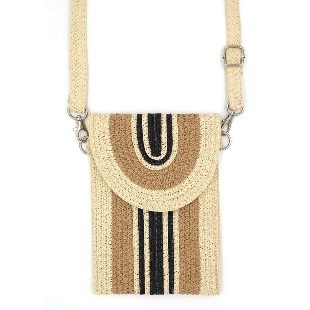 Striped Pattern Straw Cellphone Crossbody Bag