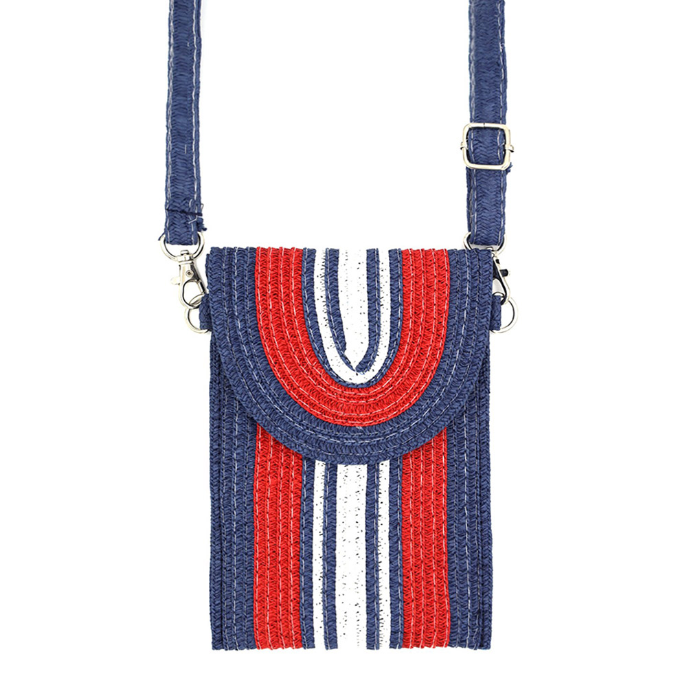 Striped Pattern Straw Cellphone Crossbody Bag