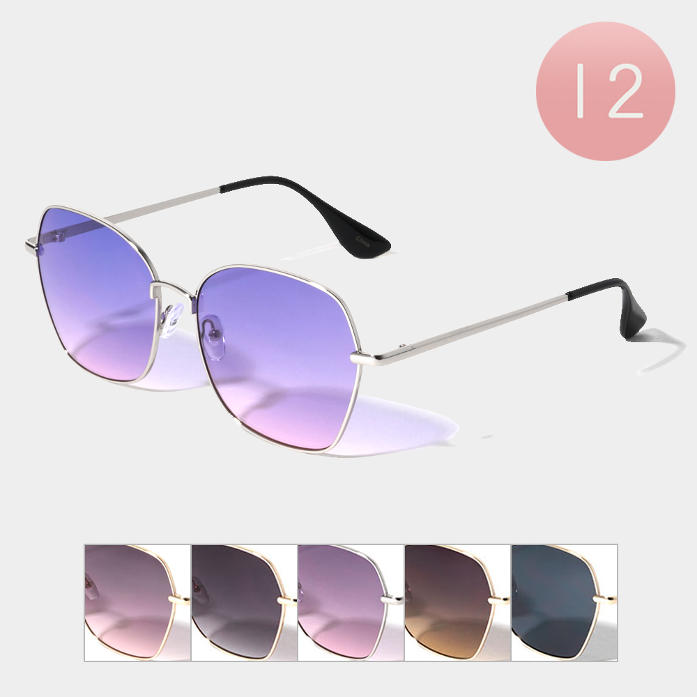 12PCS Square Tinted Lens Thin Frame Wayfarer Sunglasses