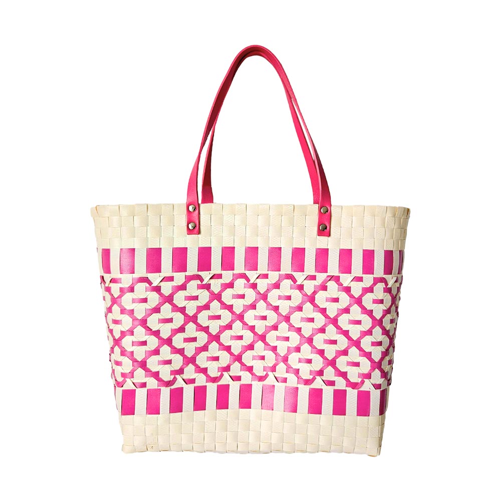 Quatrefoil Patterned Basket Weave Tote Bag / Shoulder Bag