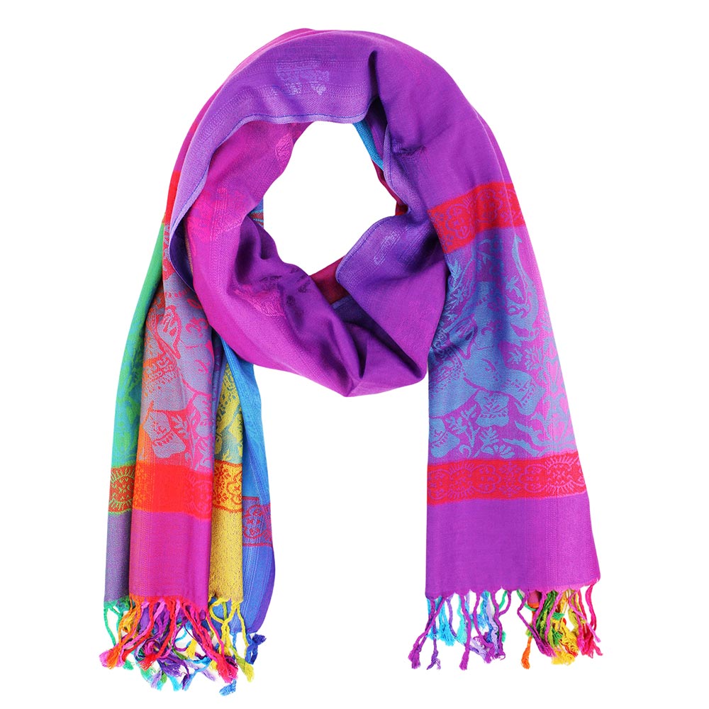 Colorful Elephant Printed Pashmina Scarf Shawl