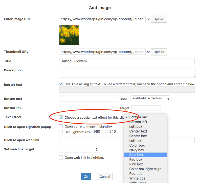 Different text effect for slides within the same slider WordPress Plugin