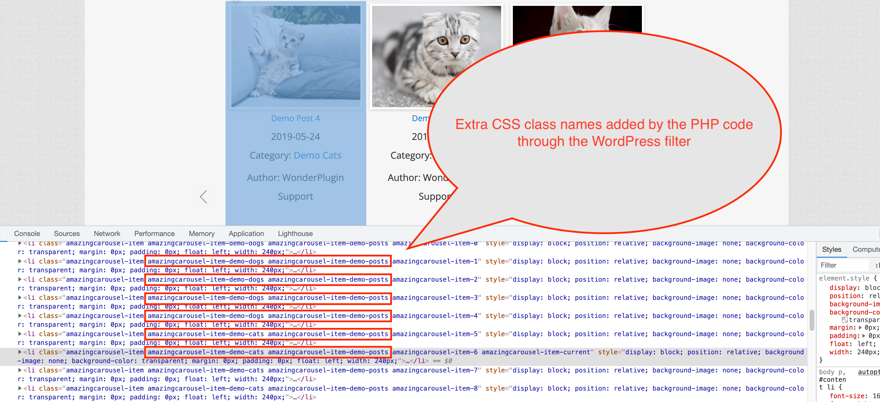 How to add a CSS class unique to the category of the carousel item in