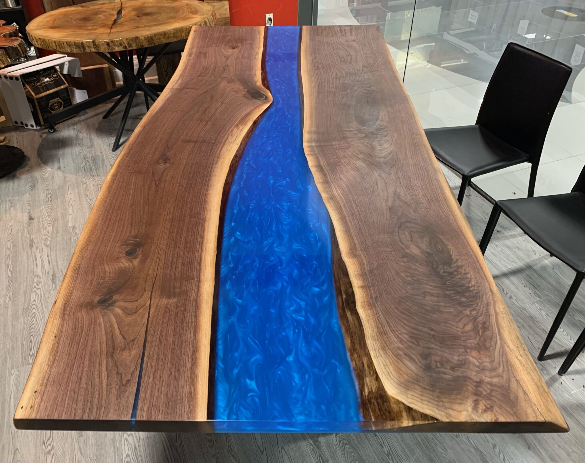 8.5ft Live Edge Walnut Epoxy River Table Blue Woodify Canada