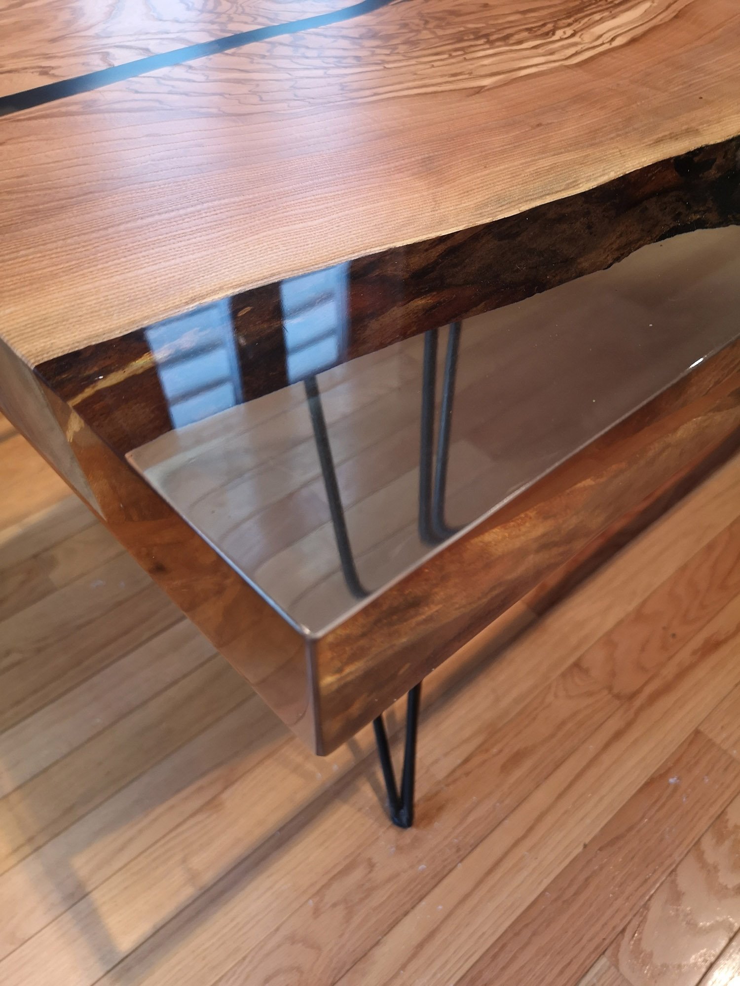Single Slab Ash Dining Table with Clear Epoxy Woodify Canada