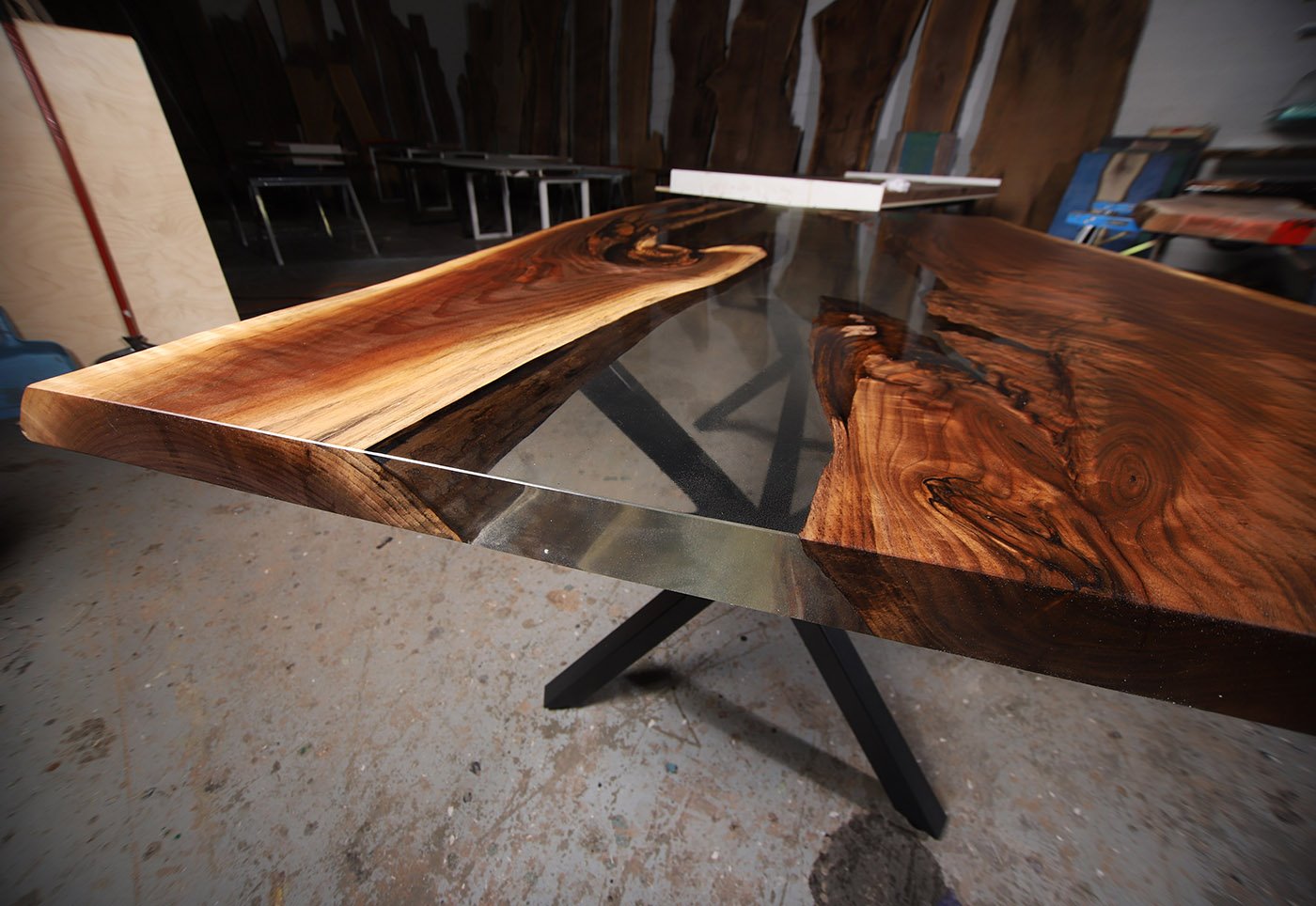 Live Edge Walnut Kitchen Table with Clear Epoxy River Woodify Canada