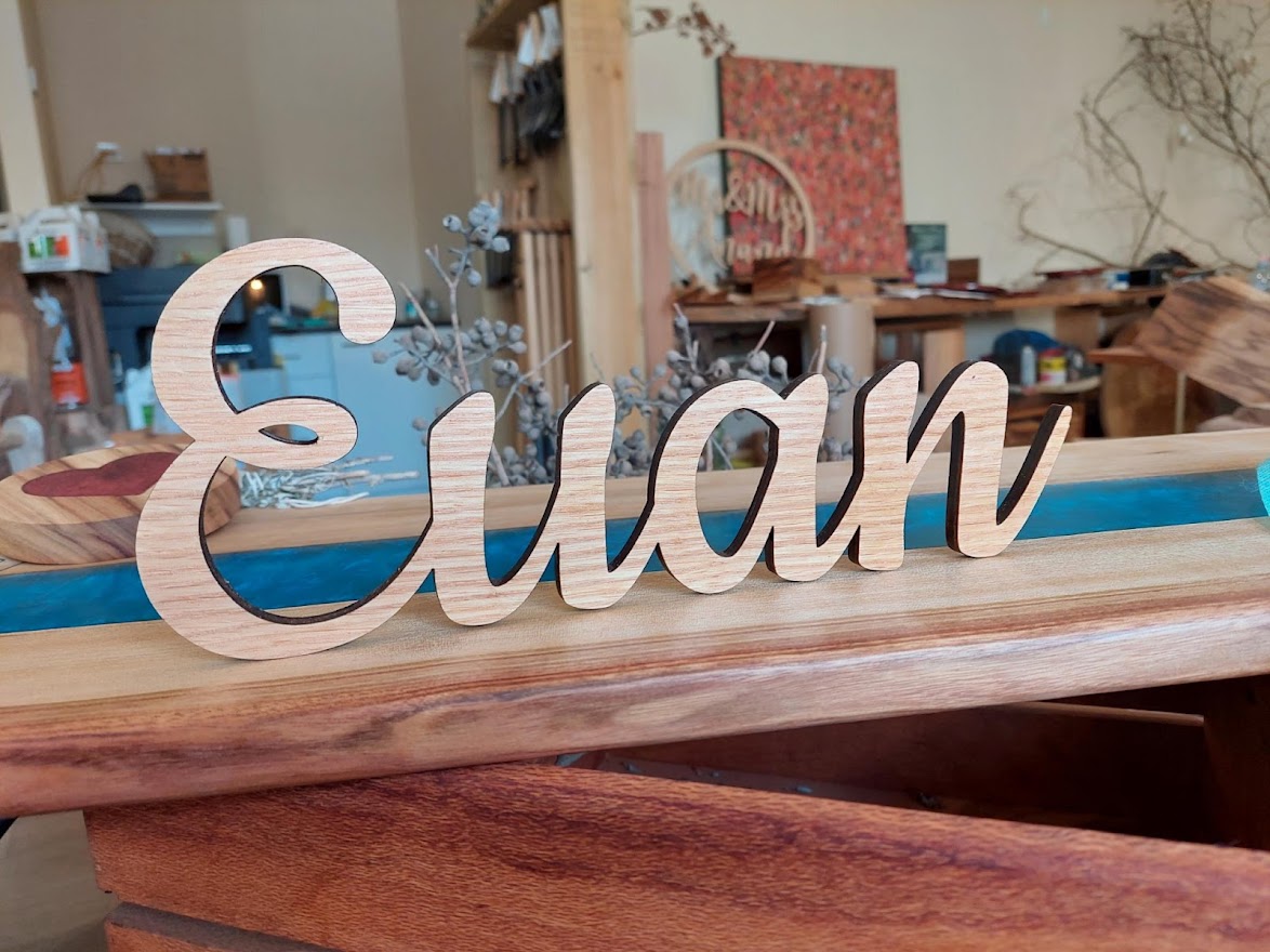 Beautiful laser cut plywood names and signs. Woodpatch House and Garden
