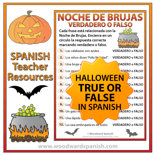 Halloween True or False Quiz in Spanish Verdadero o Falso Woodward