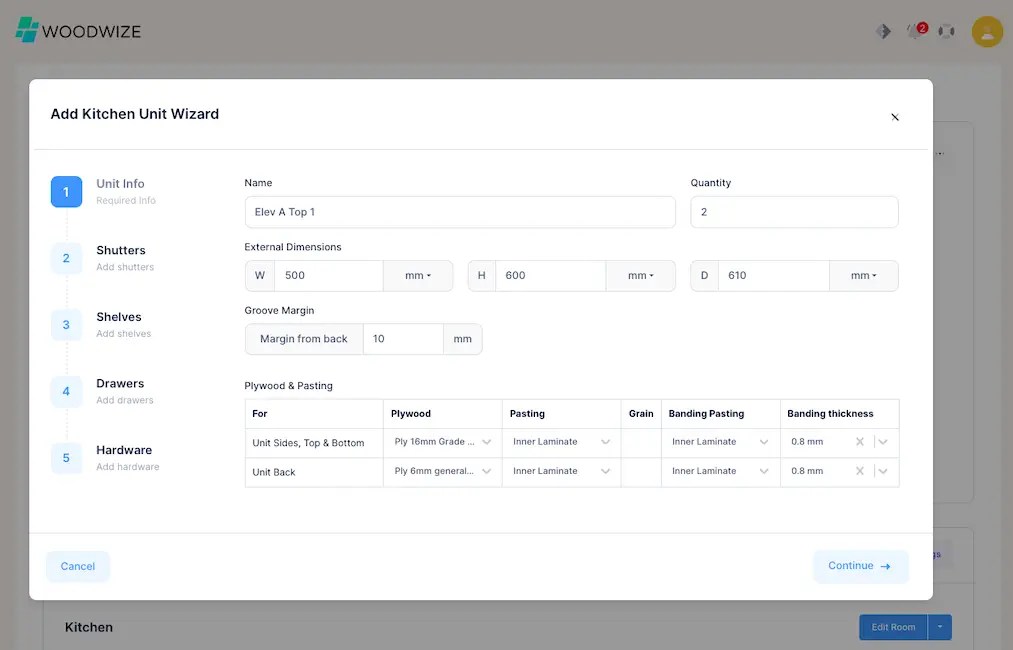 Module Kitchen Cutting List Generator software Generate Cutting list