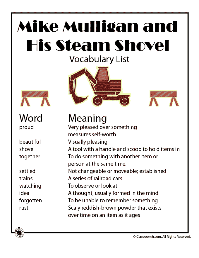 Vocabulary Word List for Mike Mulligan and his Steam Vocabulary Word List for Mike Mulligan and his Steam